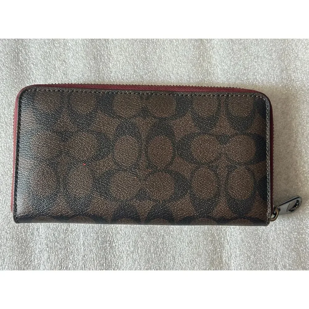 EUC Coach Signature Zip Around Wallet Brown Yellow Varsity Logo Mustard C4452